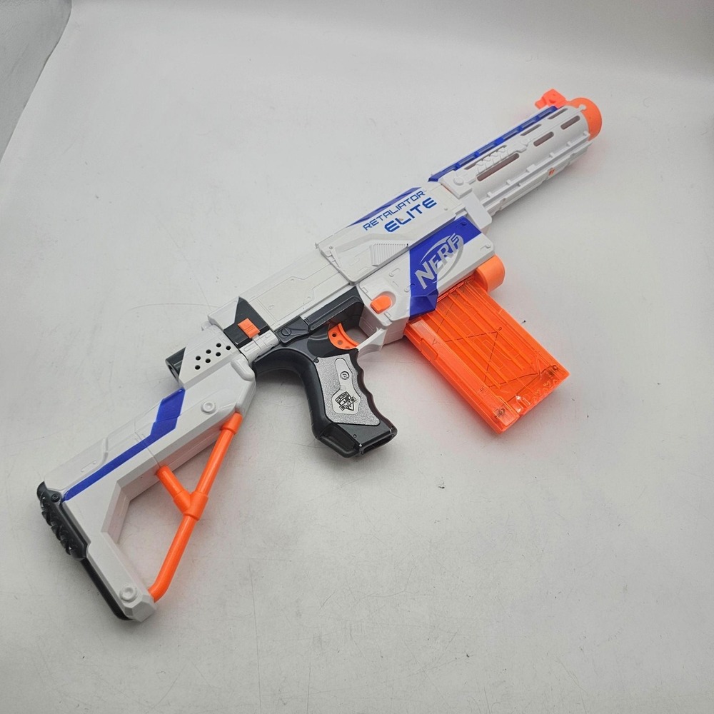 NERF N-Strike Elite Retaliator Dart Blaster Toy Gun White Blue Clip Magazine